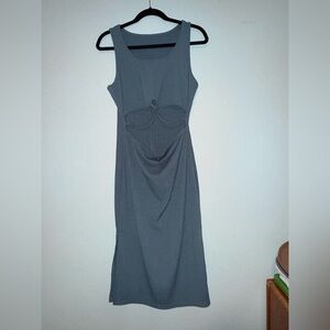 Sleek Gray Cutout Ribbed Midi Dress Size M